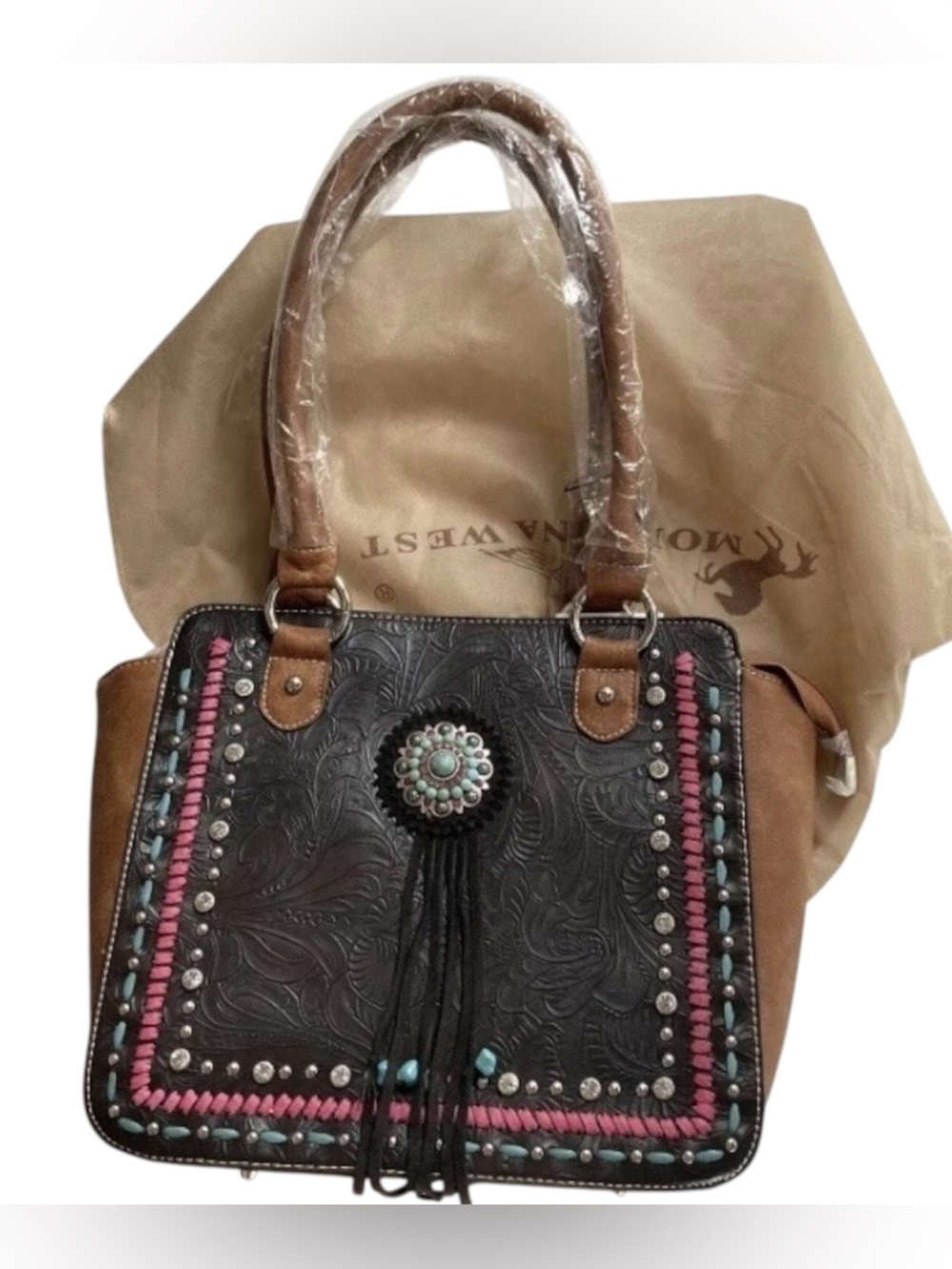 Montana West Concho Collection Boho Tote/Bag in Coffee - Picture 2 of 5